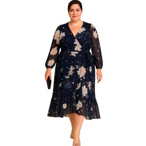 City Chic Navy Floral Long Sleeve Dress